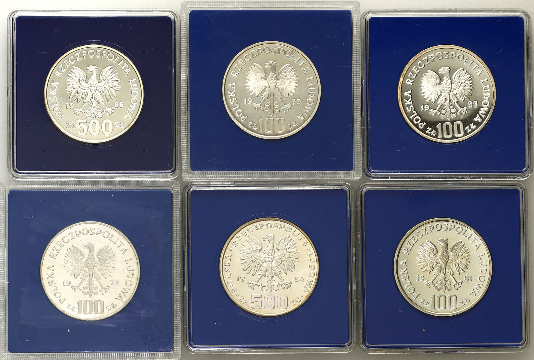 PRL. 100 - 500 złotych 1977-1985, zestaw 6 monet